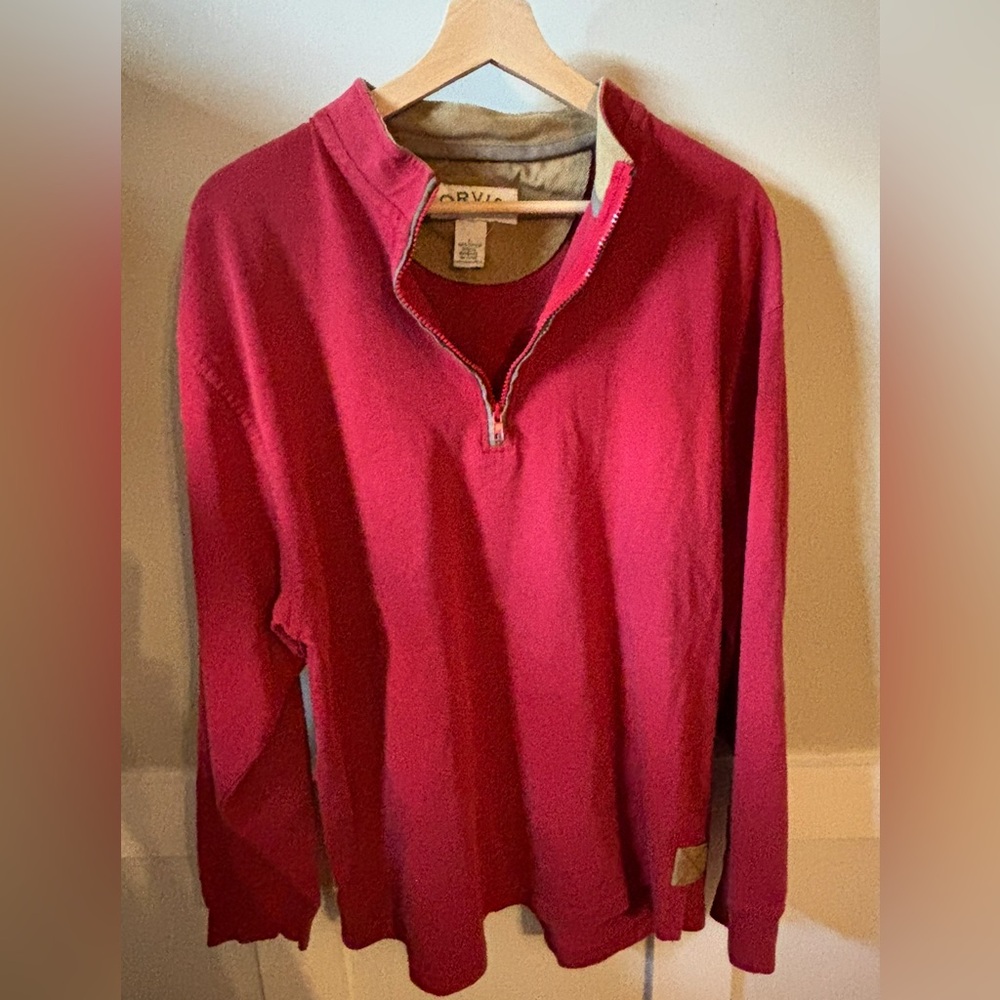 Orvis Lot of 2. Large Red Men's Zip-Up padded elbow shirt & Orvis T-Shirt